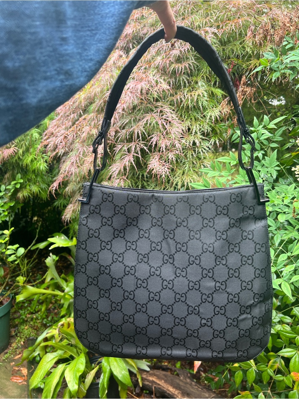 Gucci Black GG Monogram Hobo Shoulder Bag